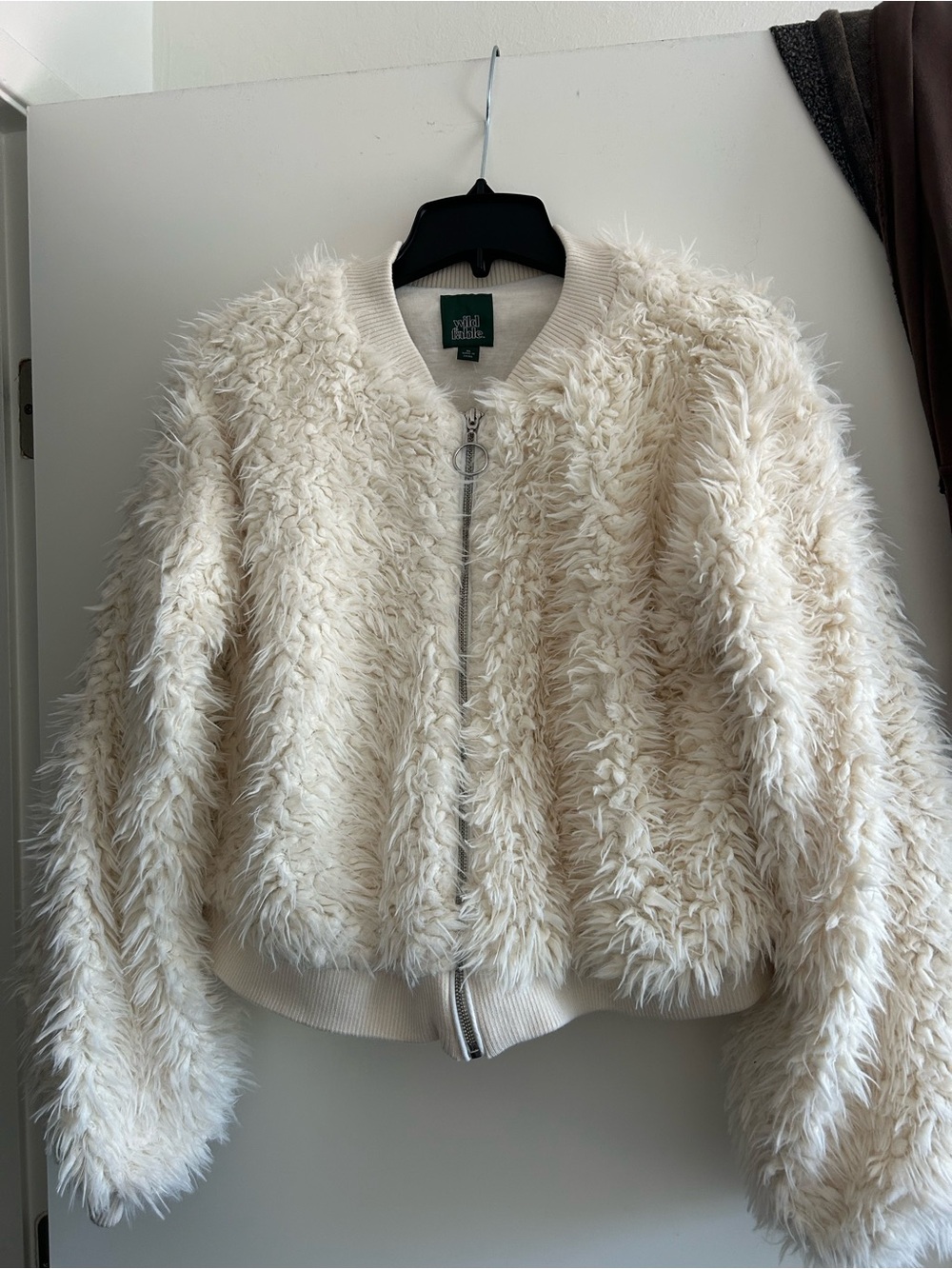 Wild Fable Cream Faux-Fur Bomber Jacket